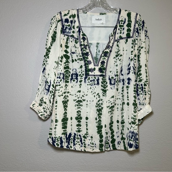 ba&sh Green Blue Patterned Iris Blouse women’s small boho fall career artsy bold - Picture 2 of 10